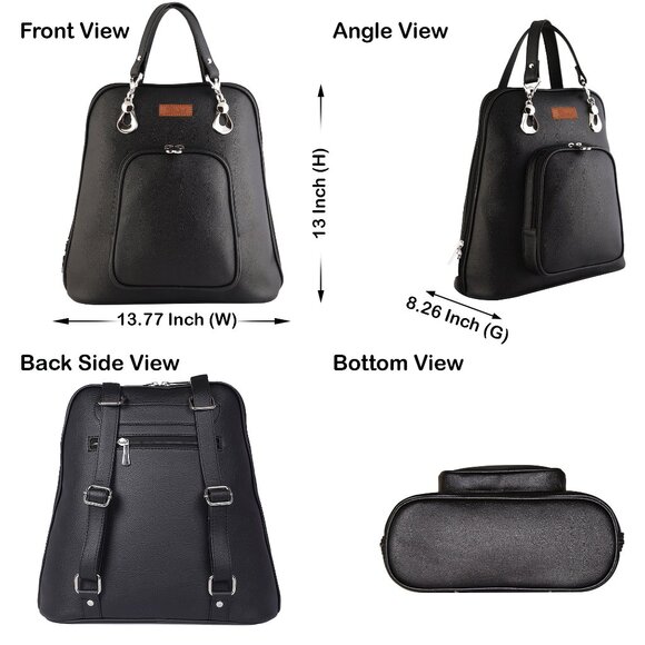 Women’s Black Vegan Leather Backpack – Top Handle Daypack - Picture 3 of 10